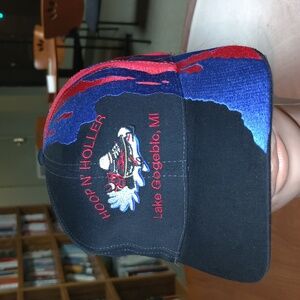 Hoop N' Holler Tavern Lake Gogebic, Michigan Embroidered Leather Strapback Hat